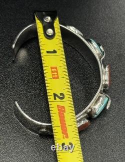 Vintage Zuni Effie C Silver Turquoise And Coral Snake Eye Cuff Bracelet 33.3g