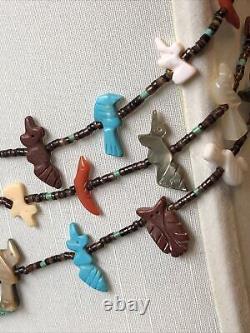 Vintage Zuni Fetish Heishi 3 Strand Bird Animal detailed Necklace 66 grams 26.5