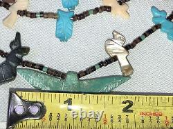 Vintage Zuni Fetish Heishi 3 Strand Bird Animal detailed Necklace 66 grams 26.5