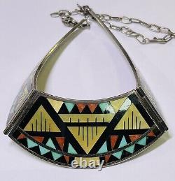 Vintage Zuni Flush Inlay Sterling Silver Necklace Signed Alex & Marylita Boone