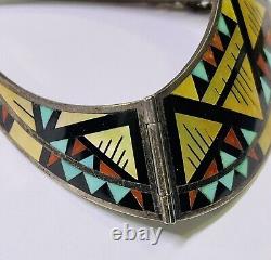 Vintage Zuni Flush Inlay Sterling Silver Necklace Signed Alex & Marylita Boone