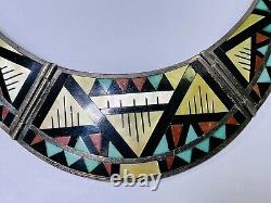 Vintage Zuni Flush Inlay Sterling Silver Necklace Signed Alex & Marylita Boone