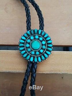 Vintage Zuni I. PAYLUSI Sterling Sleeping Beauty PETIT POINT Turquoise BOLO TIE