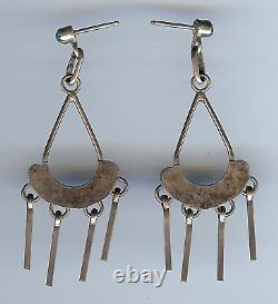 Vintage Zuni Indian Silver & Turquoise Dangle Pierced Earrings