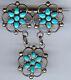 Vintage Zuni Indian Silver Turquoise Flower Dangle Pin Brooch