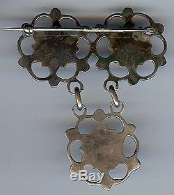 Vintage Zuni Indian Silver Turquoise Flower Dangle Pin Brooch