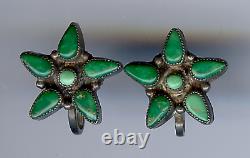 Vintage Zuni Indian Sterling Silver Cerrillos Turquoise Screwback Star Earrings