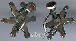 Vintage Zuni Indian Sterling Silver Green Blue Turquoise Star Shape Earrings