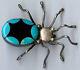 Vintage Zuni Indian Sterling Silver & Inlaid Onyx Turquoise Spider Pin Brooch