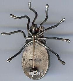 Vintage Zuni Indian Sterling Silver & Inlaid Onyx Turquoise Spider Pin Brooch