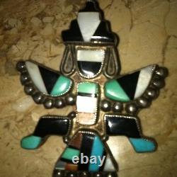 Vintage Zuni Indian Sterling Silver Inlaid Turquoise Shell Knifewing Pawn Pin
