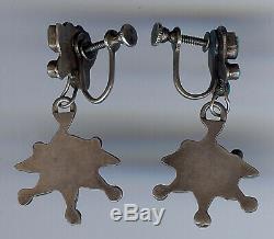 Vintage Zuni Indian Sterling Silver Turquoise Screwback Dangle Earrings