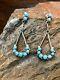 Vintage Zuni Jewelry Sterling Silver Turquoise Dangle Petit Point Earrings Lrg