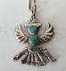 Vintage Zuni Knifewing Signed Turquoise Inlay Sterling Silver Necklace 24 Chain