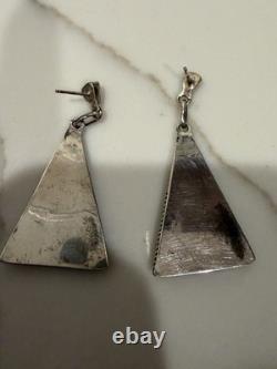 Vintage Zuni Multi-Stone Inlay Dangle Earrings Sterling Silver Signed S D Boone