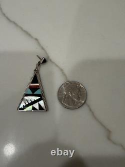 Vintage Zuni Multi-Stone Inlay Dangle Earrings Sterling Silver Signed S D Boone