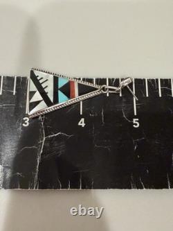 Vintage Zuni Multi-Stone Inlay Dangle Earrings Sterling Silver Signed S D Boone