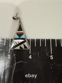 Vintage Zuni Multi-Stone Inlay Dangle Earrings Sterling Silver Signed S D Boone