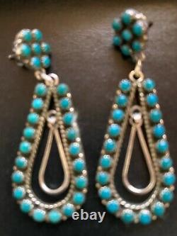 Vintage Zuni NATIVE AMERICAN Pair of TURQUOISE EARRINGS Jewelry USA