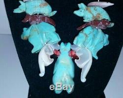 Vintage Zuni Native American 103 Carved Figures Turquoise Animal Fetish Necklace