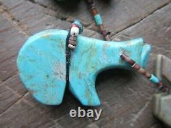 Vintage Zuni Native American Carved Bear Fetish NecklaceSanta Fe 1970's