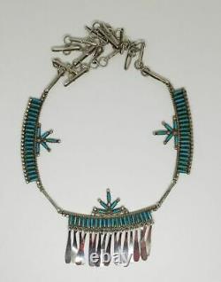 Vintage Zuni Native American Handmade Signed Sterling Silver and Turquoise Needl