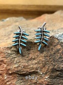 Vintage Zuni Native American Jewelry Turquoise Needlepoint Handmade Earrings