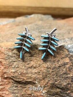 Vintage Zuni Native American Jewelry Turquoise Needlepoint Handmade Earrings