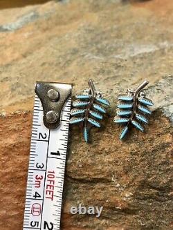 Vintage Zuni Native American Jewelry Turquoise Needlepoint Handmade Earrings