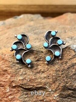 Vintage Zuni Native American Jewelry Turquoise Petit Point Handmade Earrings