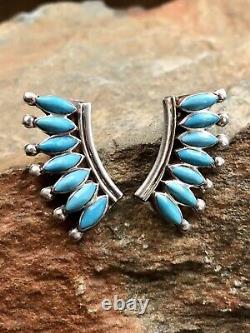 Vintage Zuni Native American Jewelry Turquoise Petit Point Handmade Earrings