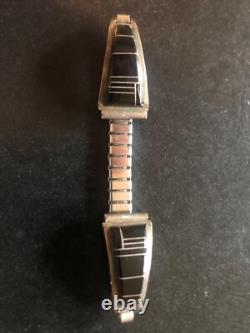 Vintage Zuni Native American Jewelry Watch Jet Black Inlay Sterling CS Lonjose