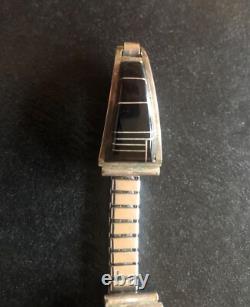 Vintage Zuni Native American Jewelry Watch Jet Black Inlay Sterling CS Lonjose