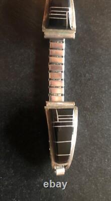 Vintage Zuni Native American Jewelry Watch Jet Black Inlay Sterling CS Lonjose