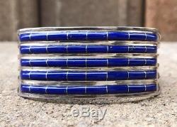 Vintage Zuni Native American Lapis Lazuli Inlay Sterling Silver Cuff Bracelet