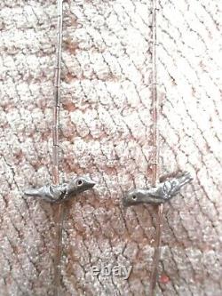 Vintage Zuni Native American Liquid Sterling Silver Fetish Bird 3D Necklace