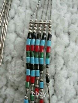 Vintage Zuni Native American Liquid Sterling Silver Onyx, Turq, Coral Necklace