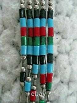 Vintage Zuni Native American Liquid Sterling Silver Onyx, Turq, Coral Necklace