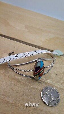Vintage Zuni Native American Multi-Stone Inlay Sterling Silver Cuff Bracelet 6