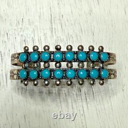 Vintage Zuni Native American Sterling 2 Row Snake Eye Turquoise Cuff Bracelet