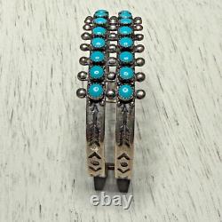 Vintage Zuni Native American Sterling 2 Row Snake Eye Turquoise Cuff Bracelet