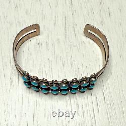 Vintage Zuni Native American Sterling 2 Row Snake Eye Turquoise Cuff Bracelet