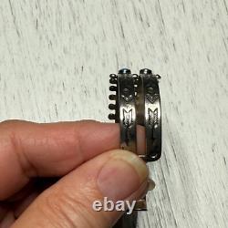 Vintage Zuni Native American Sterling 2 Row Snake Eye Turquoise Cuff Bracelet