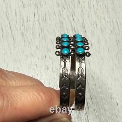 Vintage Zuni Native American Sterling 2 Row Snake Eye Turquoise Cuff Bracelet