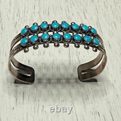 Vintage Zuni Native American Sterling 2 Row Snake Eye Turquoise Cuff Bracelet