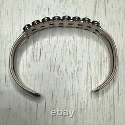 Vintage Zuni Native American Sterling 2 Row Snake Eye Turquoise Cuff Bracelet