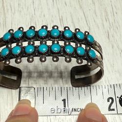 Vintage Zuni Native American Sterling 2 Row Snake Eye Turquoise Cuff Bracelet