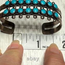 Vintage Zuni Native American Sterling 2 Row Snake Eye Turquoise Cuff Bracelet