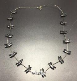 Vintage Zuni Native American Sterling Silver Black Birds Fetish Beaded Necklace