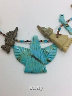 Vintage Zuni Native American Sterling Turquoise Fetish Animal Beaded Necklace